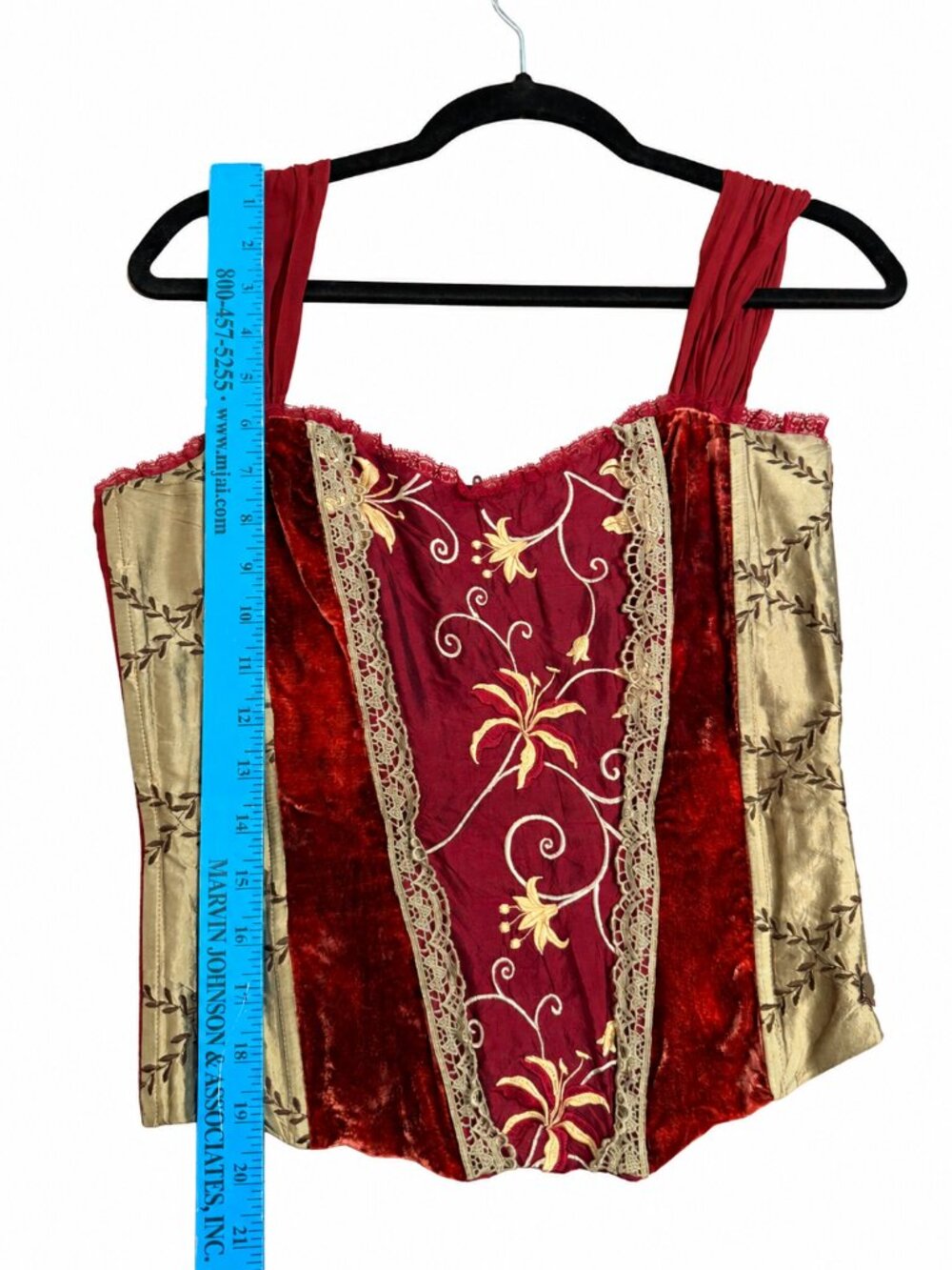 Hale Bob Silk Embroidered Bustier Corset Burgundy Olive M Whimsigoth - Picture 9 of 9